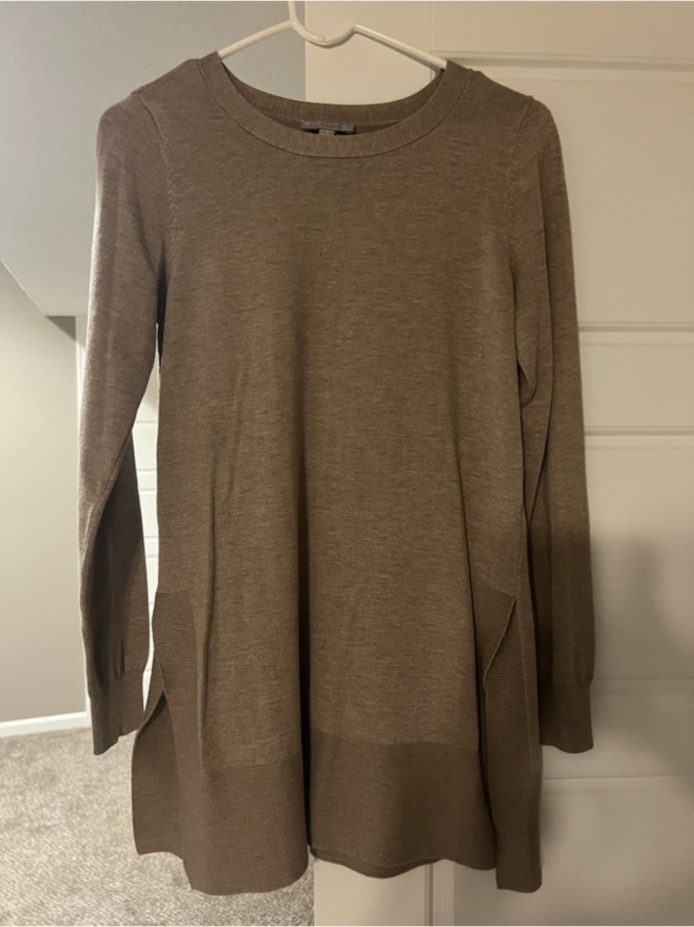 Lightweight Taupe Tunic Sweater with Side Slits